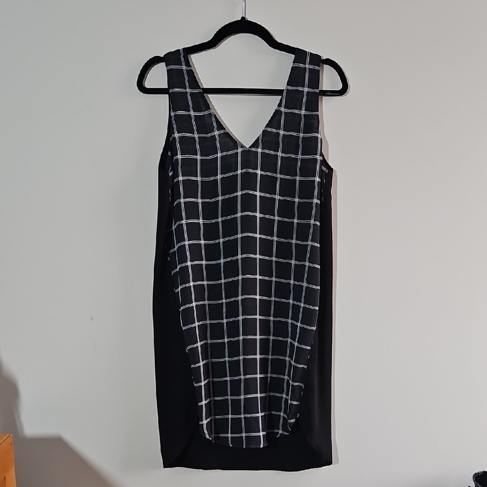 Monk & Lou - Navy And Black Elegant Checkered Sleeveless Dress - Oversized XS